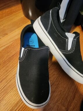 Black Slip-On Canvas Sneakers with White Trim